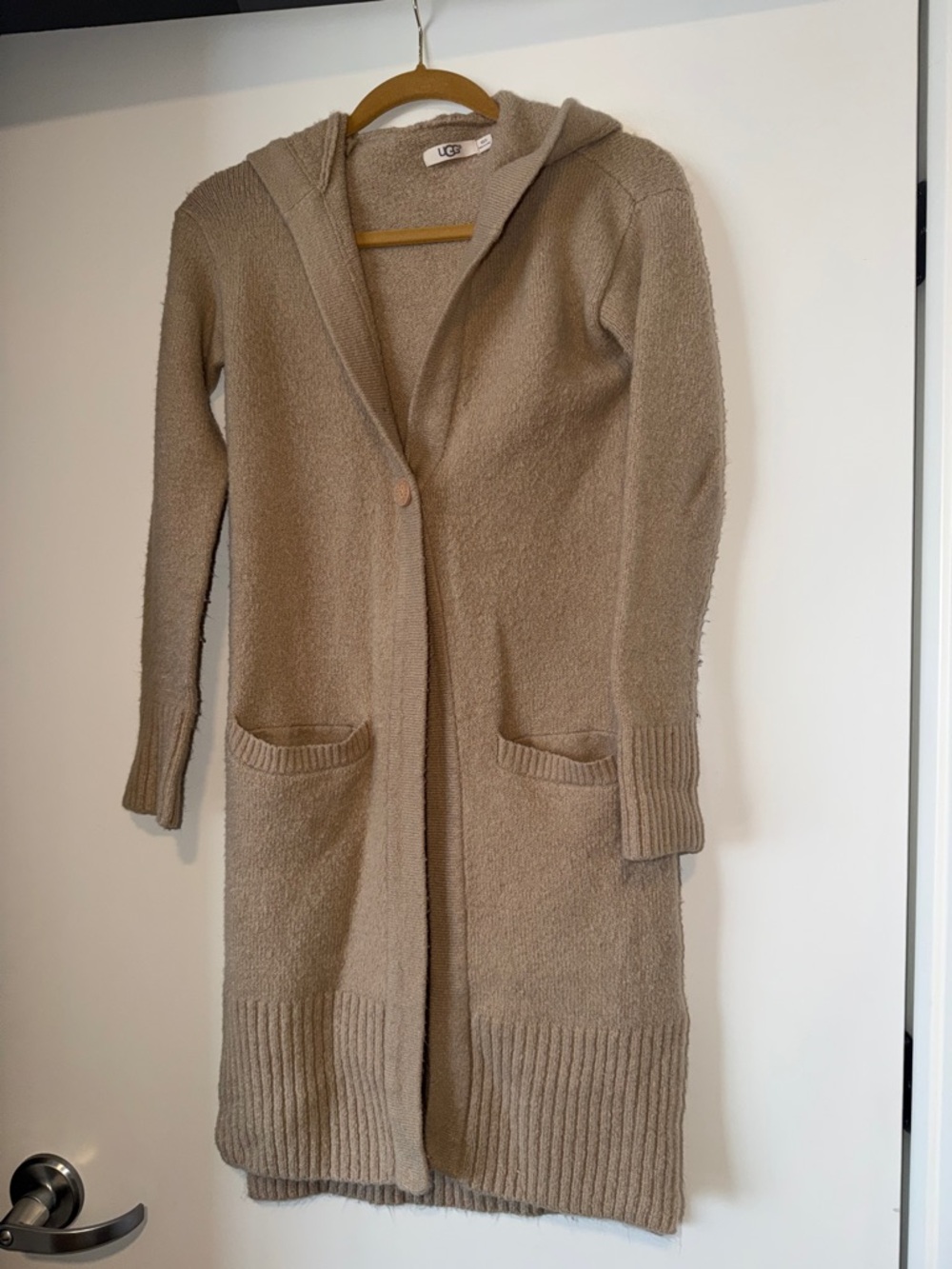 UGG Women's Hooded Long Knit Cardigan in Taupe